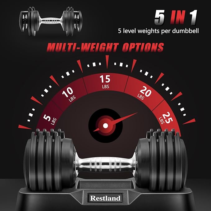 Adjustable Dumbbell Set of 2 Anti-Slip Handle 5 Different Free Weights Per Dumbbell for Men Women Home Workout Gym