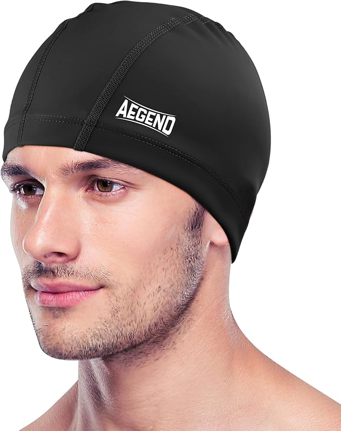 Aegend Fabric Swim Cap, Silicone Waterproof Layer - Breathable Cloth Swimming Cap, Keep Hair Dry with Hight Elasticity for Youth(8-16) Adult, 2 Sizes to Choose