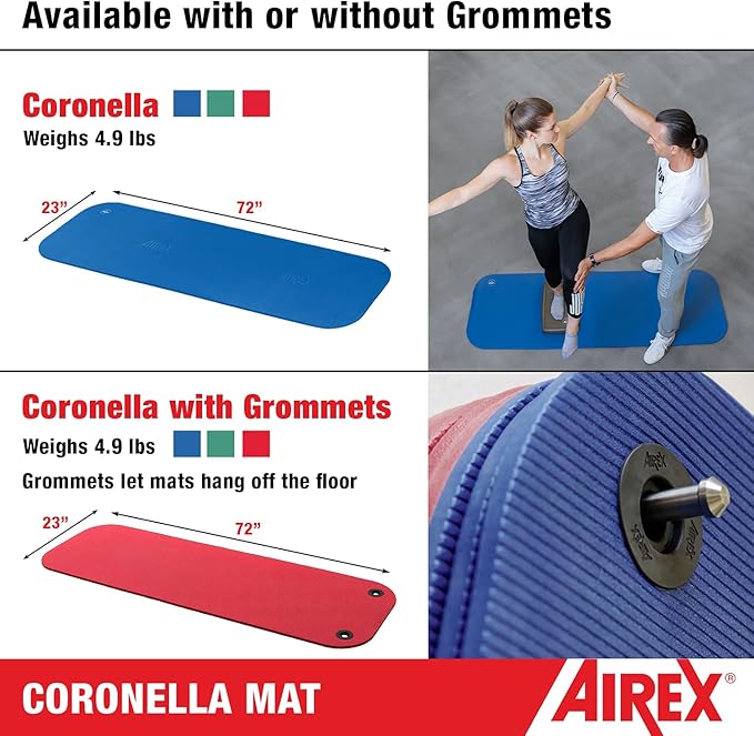 AIREX Official Coronella Exercise Mat - Home Workout Mat for Rehabilitation, Strength Training, Aerobics, Water Fitness, Exercise, Home Workouts, Floor Exercises with Premium Foam 78" x 23", Charcoal