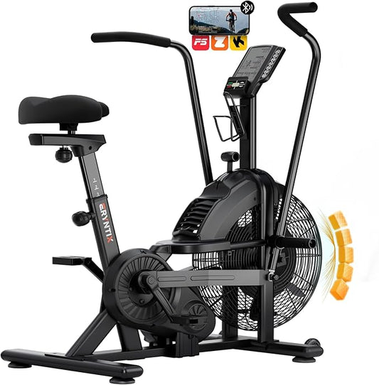 Air Bike, Exercise Bike with Magnetic & Air Resistance Fan Bike, Stationary Bike for Home Cardio Workout, Adjustable Indoor Cycling Bike with APP & Dual Action Handlebars, 350lb Capacity