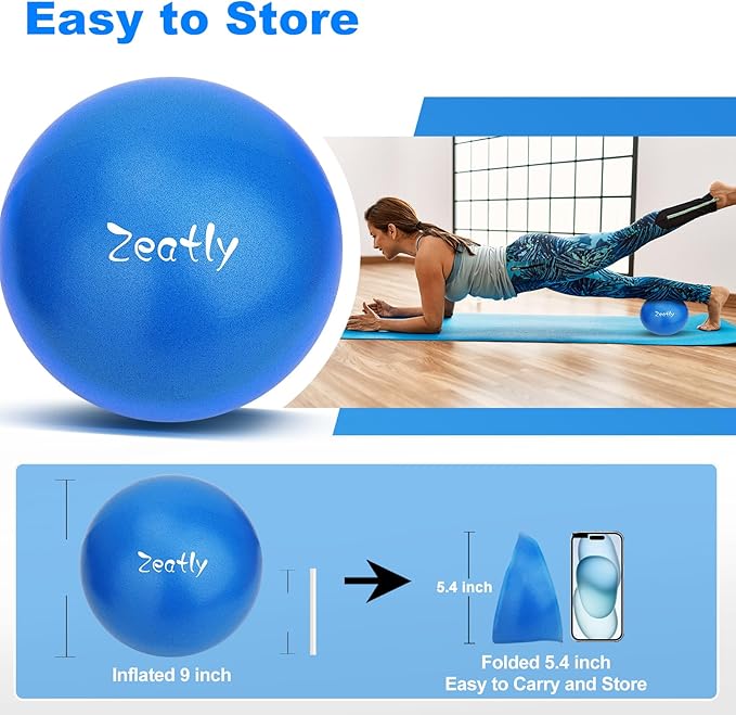 9 Inch Mini Exercise Ball for Pilates, Yoga, and Core Training, Small Exercise Ball with Pump, Guide for Physical Therapy, Balance, Stability, and Stretching, Ideal for Home land Office Fitness