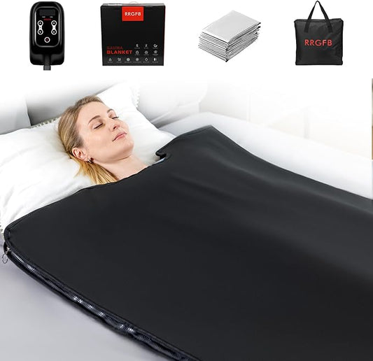 Low EMF Portable Infrared Sauna Blanket for Detox and Home Relaxation, Adjustable 1-60 Min Timer, 95-167℉ Temp Range, 6 ft x 2.95 ft, Durable PU Leather Cover