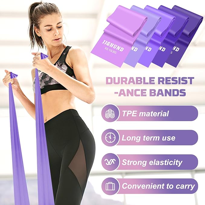 5 Pcs Resistance Bands, Professional Exercise Bands Elastic Stretch Bands for Fitness Yoga Pilates Stretching Strength Training, Workout Bands for Women and Men Home Gym