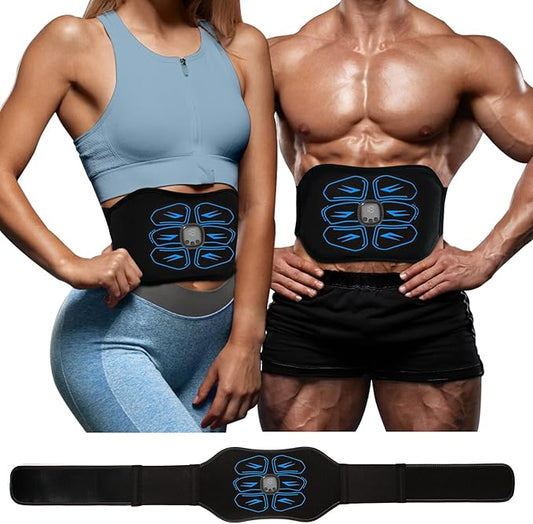 ABS Stimulator - EMS Muscle Stimulator, Ab Machine, Portable Abdominal Belt, Electronic Pulse Massager, Home Office Fitness Workout Equipment, Blue