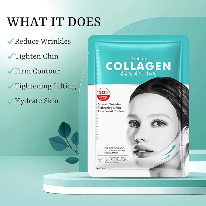 8 Pack Collagen Face Masks V Line Lifting Mask with Peptides, Face Lifting Mask, Firming & Skin Tightening for Sharp & Sculpted Contour, Improves Jawline, Hydrating Face Masks Skincare