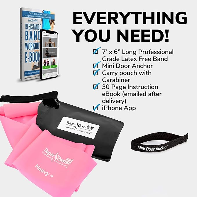 7Ft Long Resistance Bands for Stretching - Resistance Bands Set with Door Anchor - Exercise Bands Including Carry Pouch, E-Book & App - Latex-Free Workout Bands