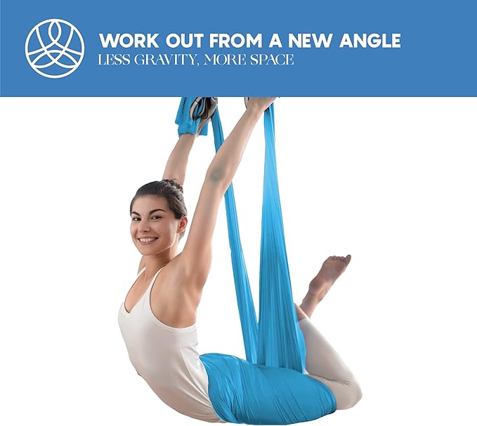 Aerial Silk Yoga Hammock & Swing for Home, Inversion Exercises, Starter Kit for All Levels - Durable with Extension Straps, Carabiners, and Pose Guide