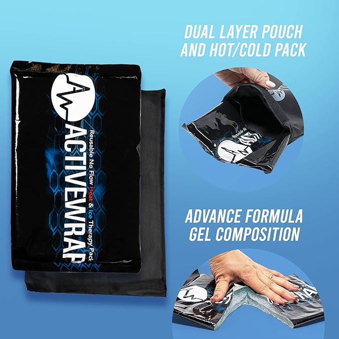 Activewrap Reusable Ice Packs for Injuries - Hot and Cold Gel Compress for Injury Recovery and Pain Relief, Soft, Flexible, Leakproof Pad for Back, Knee, Hip, & Shoulder - X-Large (13 x 10 Inches)
