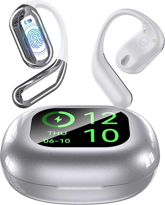 AI Language Translation Earbuds, Bluetooth 5.4 Headphones Translator for 144 Languages & Accents, OWS LCD Touch Screen Real-Time Earphones Fit iOS and Android Ideal for Travel Business Learning,Silver