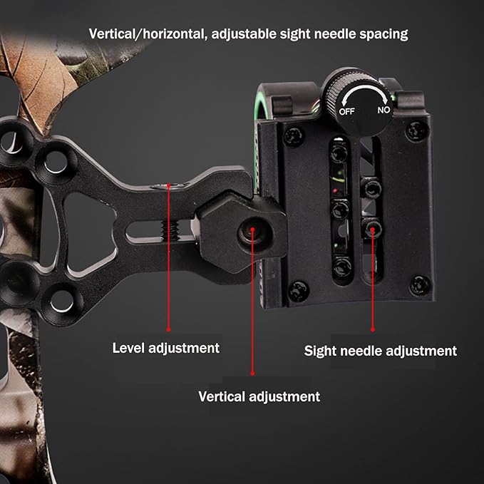 5 Pin Archery Bow Sight 0.019" Optical Fiber Compound Bow Sight Micro Adjustable Archery Sight for Right & Left Hand