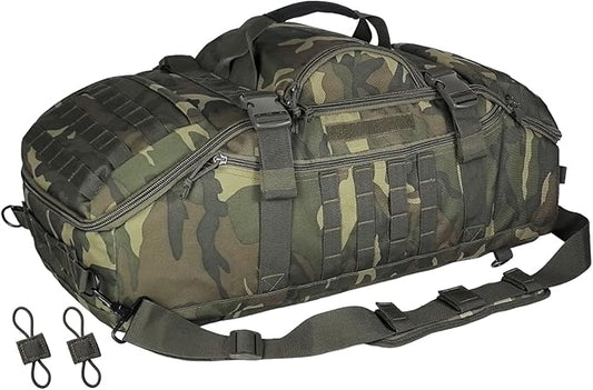 55L Large Duffle Bag, 3-in-1 Tactical Backpack MOLLE Pack for Sports, Gym, Outdoor, US Woodland