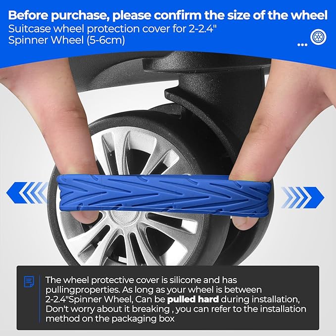 8 Pcs Upgrade Luggage Wheel Covers, Carry On Luggage Suitcases,Wear-Resistant, Anti-Noise, Silicone Wheel Protective Covers for 2-2.4" Spinner Wheel,Essential Travel Accessories (Blue)