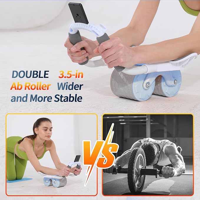 Ab Roller Wheel with Timer & Knee Mat, Home Workout Auto Rebound Abdominal Wheel with Elbow Support - Core Workout Equipment for Strengthening Abs, Home Gym Exercise for Women & Men