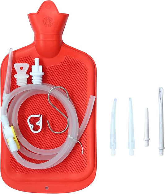 Abyclean Enema Bag Kit Rubber Anal Douche Vaginal Douche Enema Cleaner for Women’s or Man’s Health with Nozzles (Red, 2L)