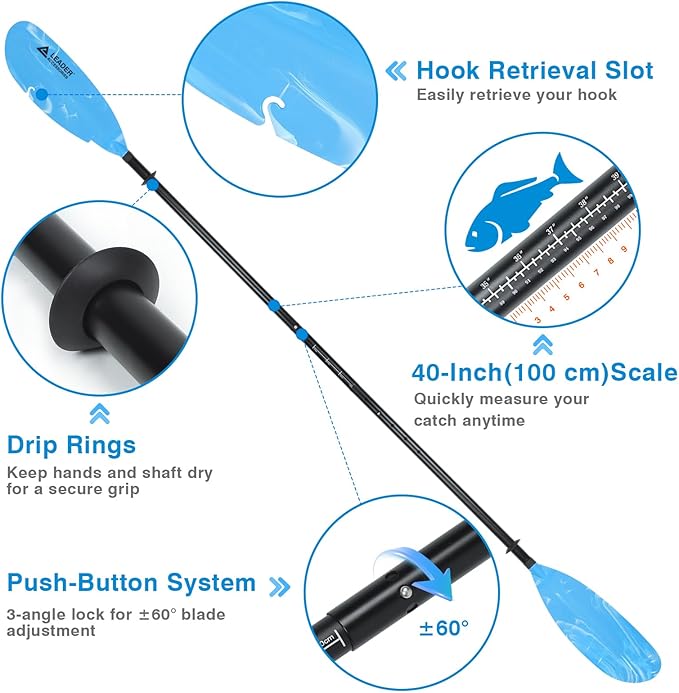 Adjustable Kayak Paddle Boat Oar: Kayak Canoe Paddles 90-98 inch/230-250cm - Aluminum Floating Kayaking Fishing Oars with Paddle Leash for Adults Youth