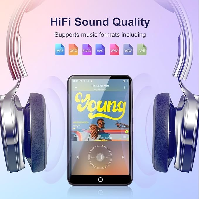 80GB MP3 Player with Bluetooth and WiFi, Android MP3 & MP4 Players with 4" Touchscreen and Speaker, Spotify Music Player with FM Radio, Audible, Amazon Music, Play Store (Purple)