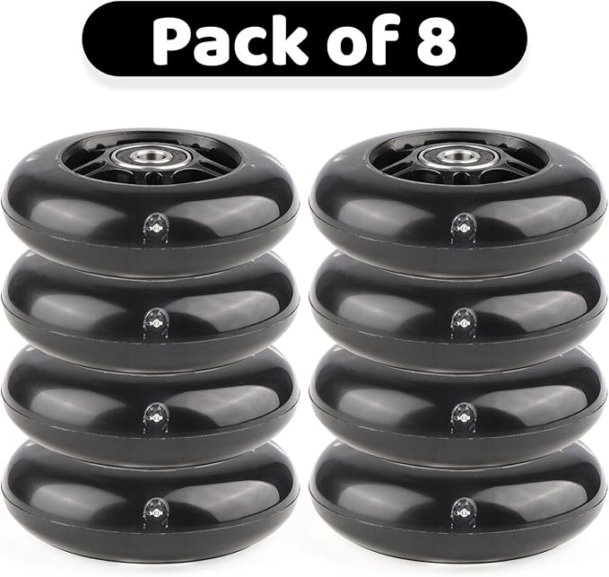 8pcs Inline Skate Wheels Led Light-Up Wheels 64/70/72/76/80mm w/Bushings 85-88A for Kids and Youth Beginners Children's Inline Skates Indoor/Outdoor Use (Black, 80mm)