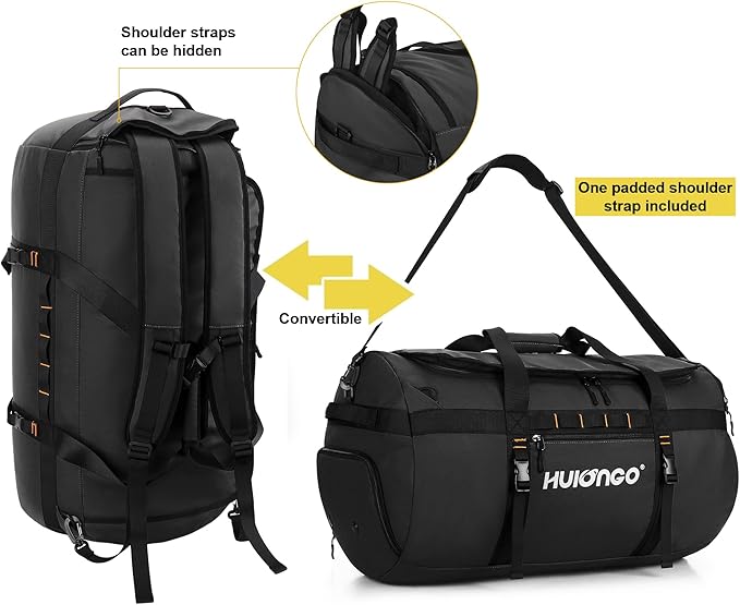 40L/60L/90L Large Waterproof Duffle Bag Backpack for Men, Mens Duffel Backpack Bags for Traveling, Heavy Duty (Black, 40L)