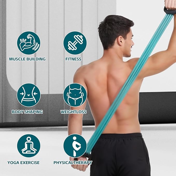 6-Pipe Chest Expander & Shoulder Stretcher - Adjustable Detachable Resistance Tubes for Home Gym, Rehab, Strength Training + Easy Workout Guide (Men/Women)