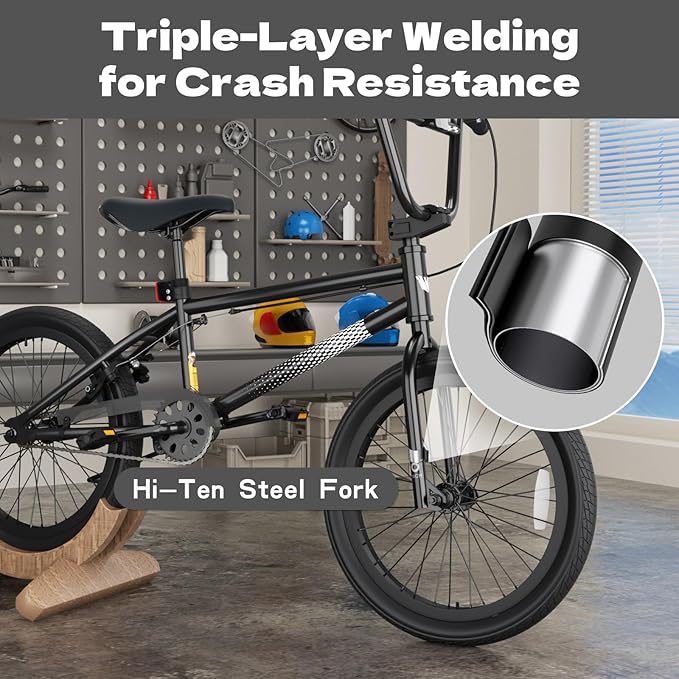 67i Boys BMX Bike 18/20 Inch Ages 8-12 Kids Bicycle with Front Rear U Brake Adjustable Seat Iron Fork 2.09" Wide Tires