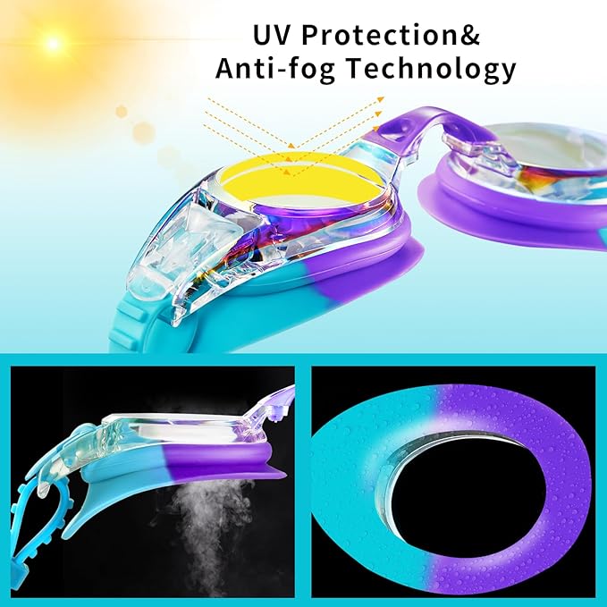 Aegend 2 Pack Kids Goggles, Swimming Goggles for Kids Age 4-16 Boys and Girls Youth, Anti-Fog Waterproof Anti-UV Pool Goggles