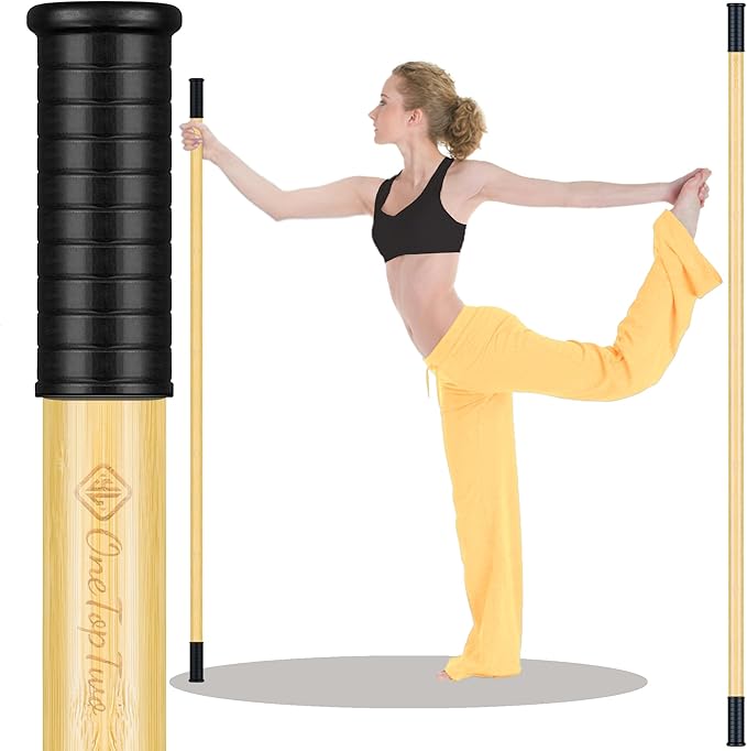 5ft Yoga Stick from Natural Bamboo with Non-Slip Handle-Stretching Stick for Mobility, Flexibility,Exercise,Workout, Physical Therapy,Pilates,Balance Fitness-Access Online Video Guide Without Any Info