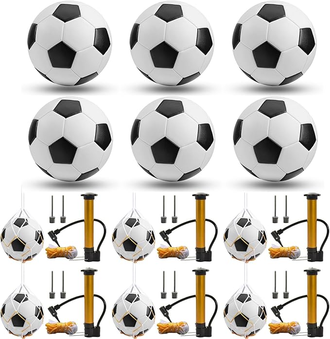 6 Pcs Deflated Soccer Ball Bulk with Pump Size 5/4/3 Sport Soccer Ball Training Ball for Adult Soccer for Game Match Birthday Party Gift