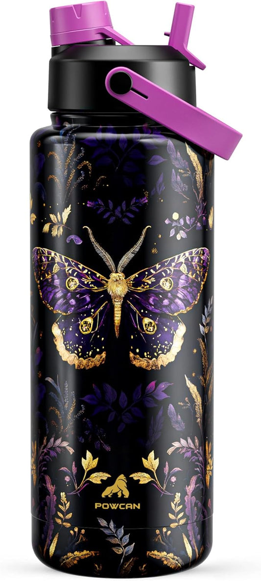 40 oz Insulated Water Bottle with 2-in-1 Straw and Spout Lid, Keep Cold 24H, Leak-Proof, BPA-Free, Double Wall Stainless Steel Water Bottle for Sports, Gym, Trip, and School (Monarch Butterfly)