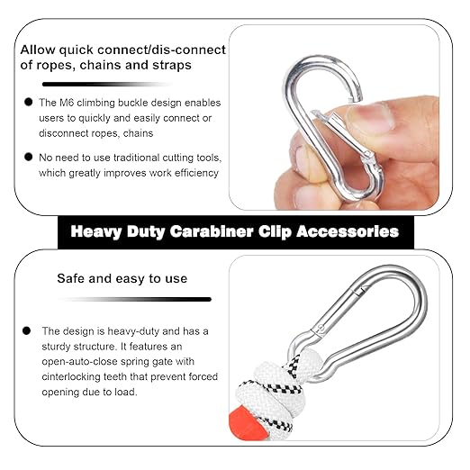 40 PCS 2.36'' Spring Snap Hook Carabiner, M6 1/4 Inch Galvanized Silver Steel Carabiner Clip, Small Carabiner Clip 260LBS Holding Capacity Quick Link Clip Keychain for Hammock Dog Leash & Camping Gym