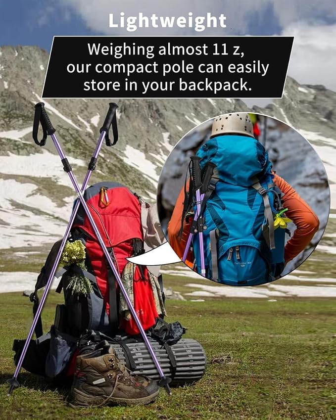 AISUNOURDOOR Lightweight Adjustable Trekking Poles, Aluminum Collapsible Travel Hiking or Walking Sticks for Women Children, with One Disposable Raincoat