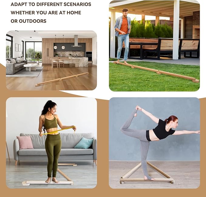 8 FT Adjustable Beech Wood Balance Beam for Indoor and Outdoor UseImprove Balance,Flexibility, Ankle Foot Strength for All Ages Physical Therapy for Plantar Fasciitis Relief