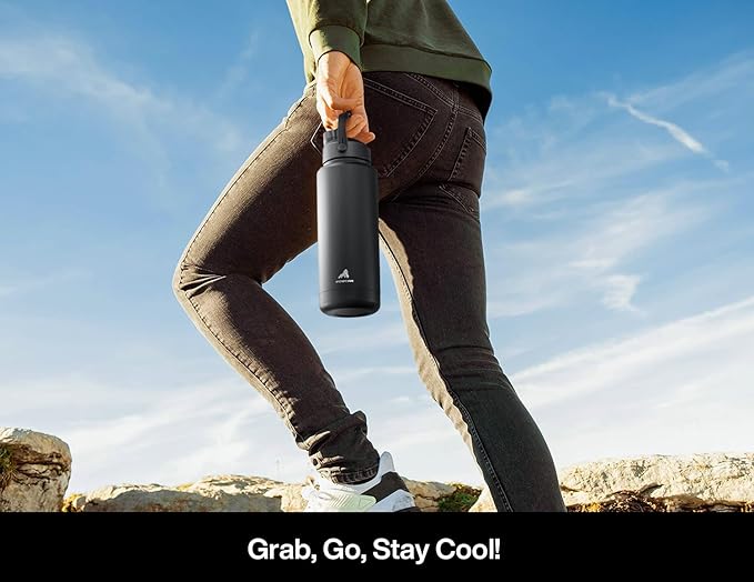 40 oz Insulated Water Bottle with 2-in-1 Straw and Spout Lid, Keep Cold 24H, Leak-Proof, BPA-Free, Double Wall Stainless Steel Water Bottle for Sports, Gym, Travel, and School (Dark Knight)