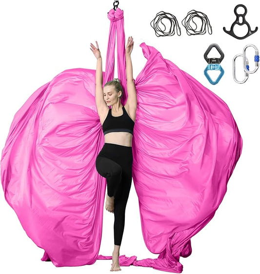 Aerial Silks Yoga Swing Set - 9/11 Yards Aerial Yoga Hammock Kit Anti-Gravity Flying for Fitness, Low/Non Stretch Nylon Tricot Fabric Hardware Included for Dance