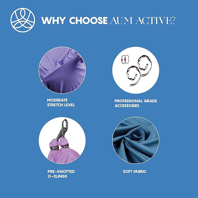 Aerial Silk Yoga Hammock & Swing for Home, Inversion Exercises, Starter Kit for All Levels - Durable with Extension Straps, Carabiners, and Pose Guide