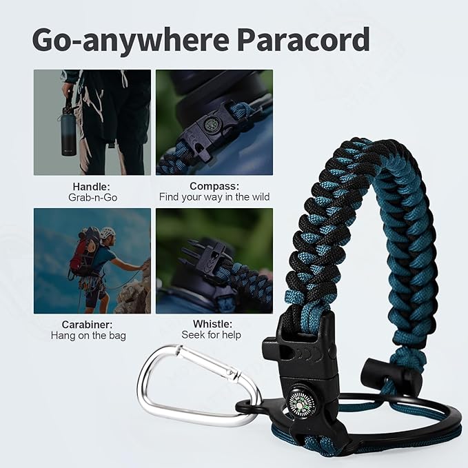 40 oz Insulated Water Bottle with Straw (Cold for 48 Hrs), Stainless Steel Triple Wall Vacuum Sports Water Jug, Leakproof Hydro Cup Flask with Paracord Handle & Straw Spout Lids & DIY Stickers