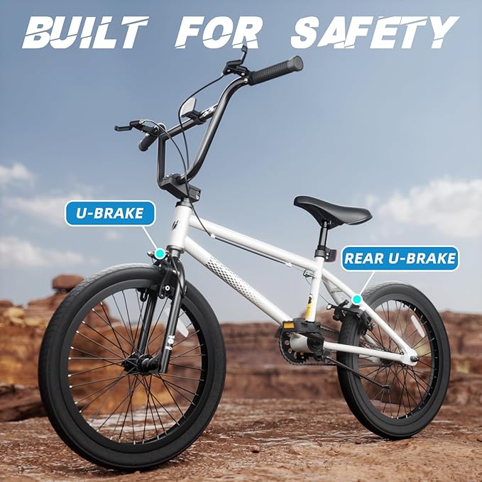 67i Boys BMX Bike 18/20 Inch Ages 8-12 Kids Bicycle with Front Rear U Brake Adjustable Seat Iron Fork 2.09" Wide Tires