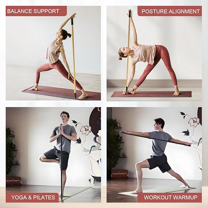 5ft Yoga Stick from Natural Bamboo - Non-Slip Handle Stretching Stick for Mobility,Versatile Exercise Tool with Flexibility,Stretch Bar for All Fitness Levels,Rehabilitation,and Posture