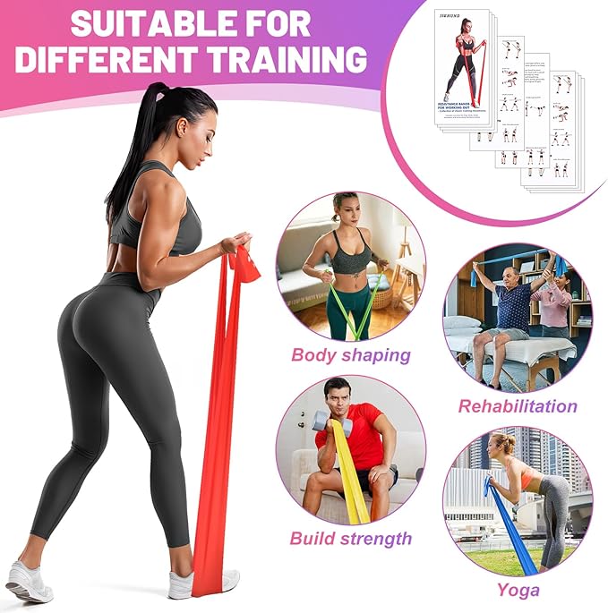 5 Pcs Resistance Bands, Professional Exercise Bands Elastic Stretch Bands for Fitness Yoga Pilates Stretching Strength Training, Workout Bands for Women and Men Home Gym