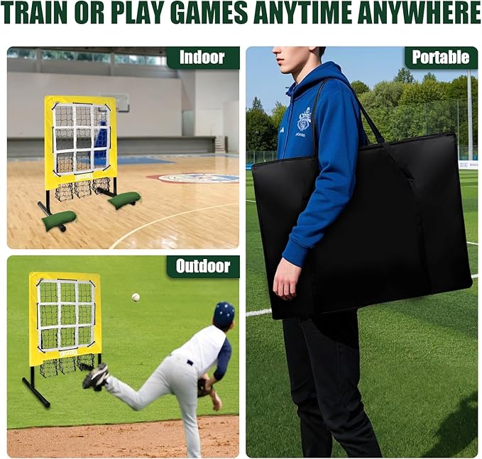 9 Hole Pitching Net, Heavy-Duty Baseball Net with Strike Zone for Pitching and Hitting, Height Adjustable Training Equipment with 9 Pocket Pitching Target for Baseball & Softball Practice