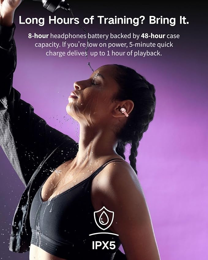A50 Clip on Earbuds, Bluetooth 6.0 Wireless Open Ear Headphones w/5.3g Weightless Comfort,48H Playtime,3D Soundstage,Clear Call Mics,IPX5,Multipoint Connection,Fit for Workout Rose Glod