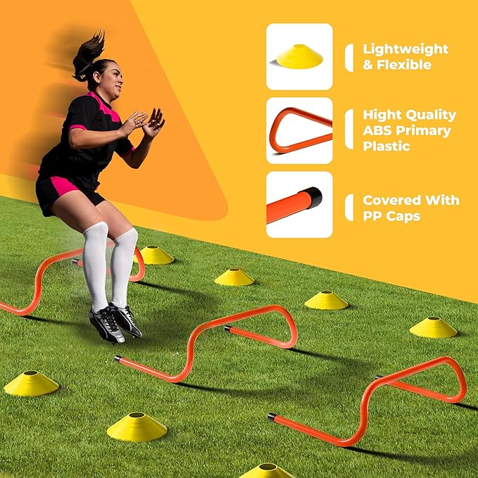 Agility Ladder Speed Training Equipment Set-2x 20ft Agility Ladder,12 Soccer Cones,4 Adjustable Hurdles, Jump Rope, Running Parachute| Basketball Football Soccer Training Equipment for Kids Adults