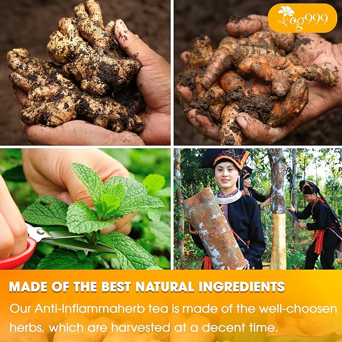 60 Tea Bags - Anti-Inflammaheb Loose Leaf Tea, 100% Natural from Ginger, Turmeric, Peppermint, Black Pepper, Cinnamon. Made with Natural Material Tea Bags. No Sugar, No Caffeine, No Gluten, Vegan. (60 Tea Bags)