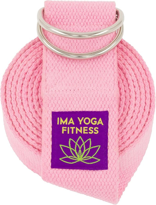 Adaptive Yoga Strap, Stretching Strap, 2 Inches Wide, 100% Naturally Soft Cotton, Steel D-Rings, Includes Natural Cotton Drawstring Storage Pouch and Instructional E-Book