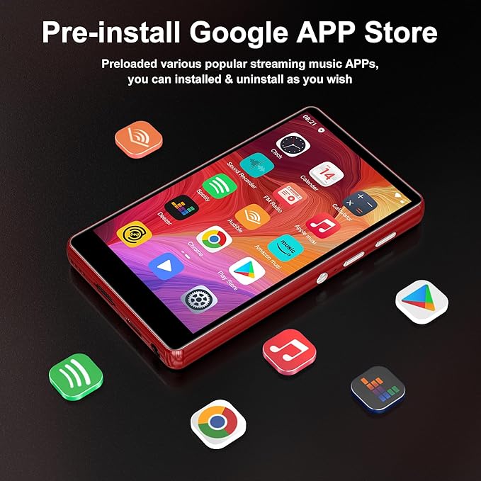 80GB Music Player, MP4 MP3 Player with Bluetooth and WiFi with 4-inch IPS Touch Screen Digital Audio Players, M503 Pro Spotify Player with Amazon Music, Audible, Chrome Browser, Support Up 512GB Red