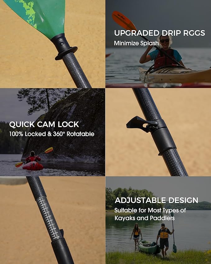 Adjustable Kayak Paddle with Carbon Shaft and PP Blade Available in 220-230/220-240/230-250cm Floating Lightweight Kayak Oars with Original Pattern