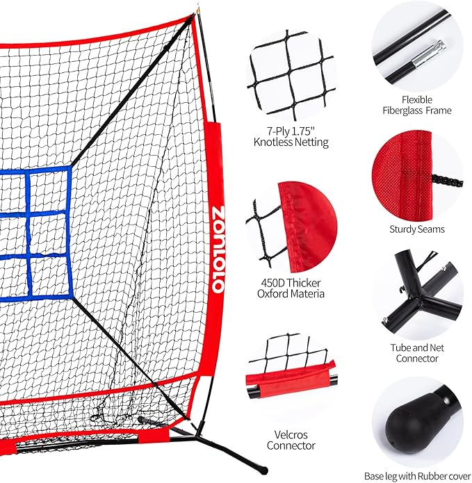 6 x 6 FT Baseball Net with 3 Diffferent Targets, Portable Practice Net for Batting，Hitting，Pitching and Throwing,Compact Package with Small Carrying Bag，Great for Kids