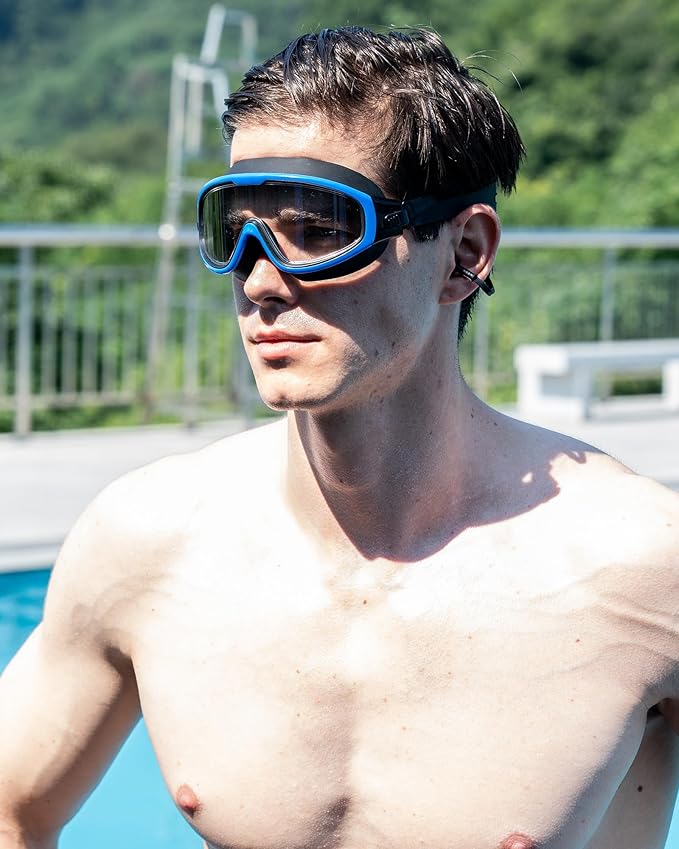 Adult Swimming Goggles,Leak-Proof,Anti-Fog Pool Glasses,Wide View Swim Goggles with Ear Plugs and Nose Clip