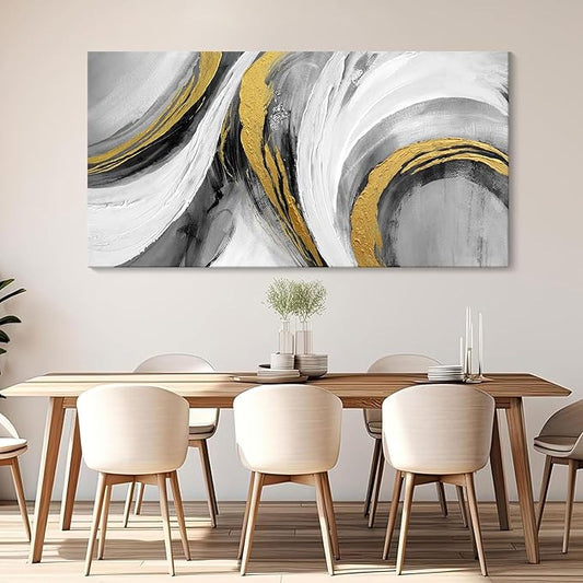 Abstract Bedroom Wall Art - Black and White Grey Abstract Gold Foil Hand Painted Texture Modern Canvas paintings for Living Room Kitchen Hallway Office Wall Decor 20x40 IN