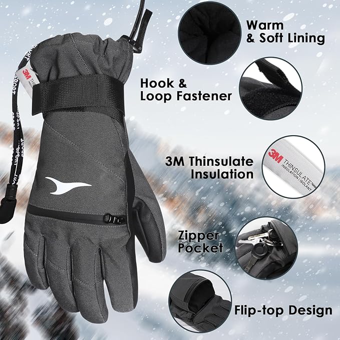 Achiou Ski Gloves,Winter Cold Weather Gloves for Men Women,Waterproof Touchscreen Snow Mittens