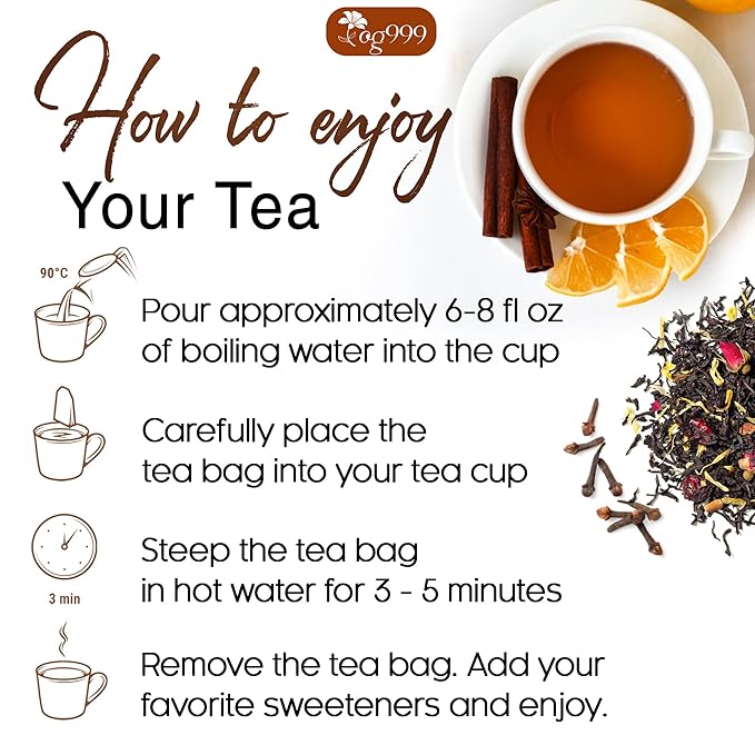 60 Hot Special Cinnamon Tea Bags – Special Blend of Cinnamon, Black Tea, Orange Peel and Cloves, 100% Natural Ingredients, Hand-made Blend Herbal Tea. Eco-conscious Tea Bags. No Sugar, No Caffeine, No Gluten, Vegan.